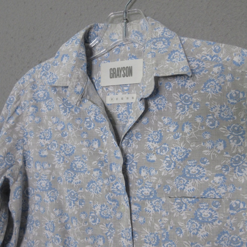 Grayson Top 01 XS Blue Gray Floral The Hero Cotton Long‎ Academia Preppy